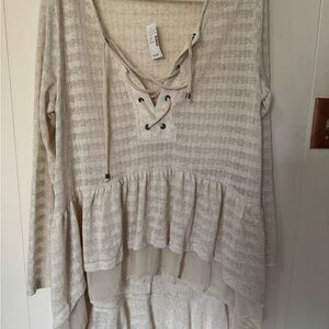 Maurices Beige Lace-Up Knit Top